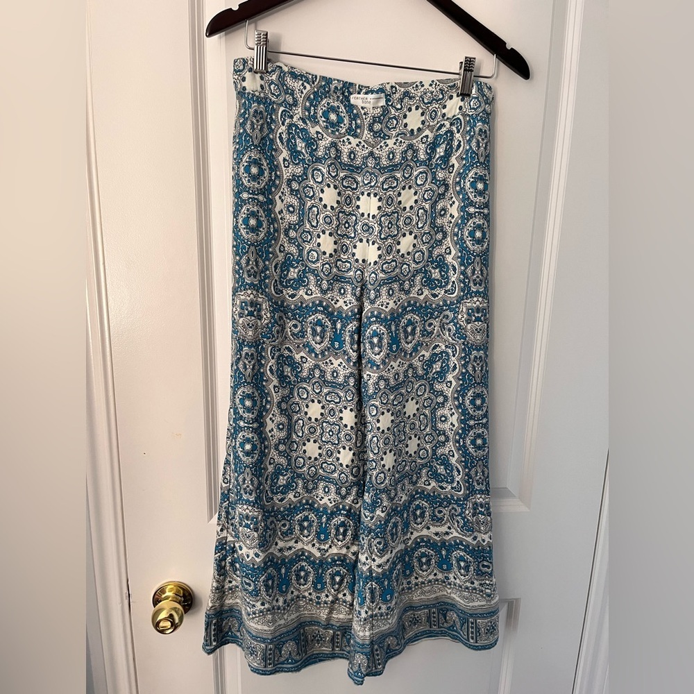 Feather Bone By Anthropologie Linen-Blend Loose-Fit Printed Pants